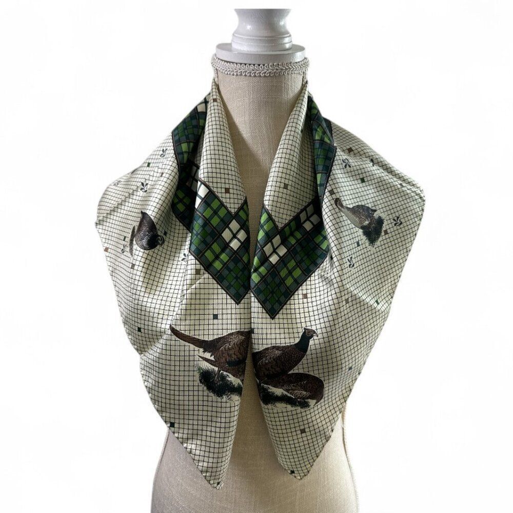 Cornelia James Silk Scarf Pheasants Birds Print Made in England Luxury Square